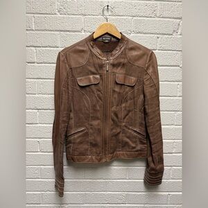 C.C Couture Brown Leather Linen Jacket